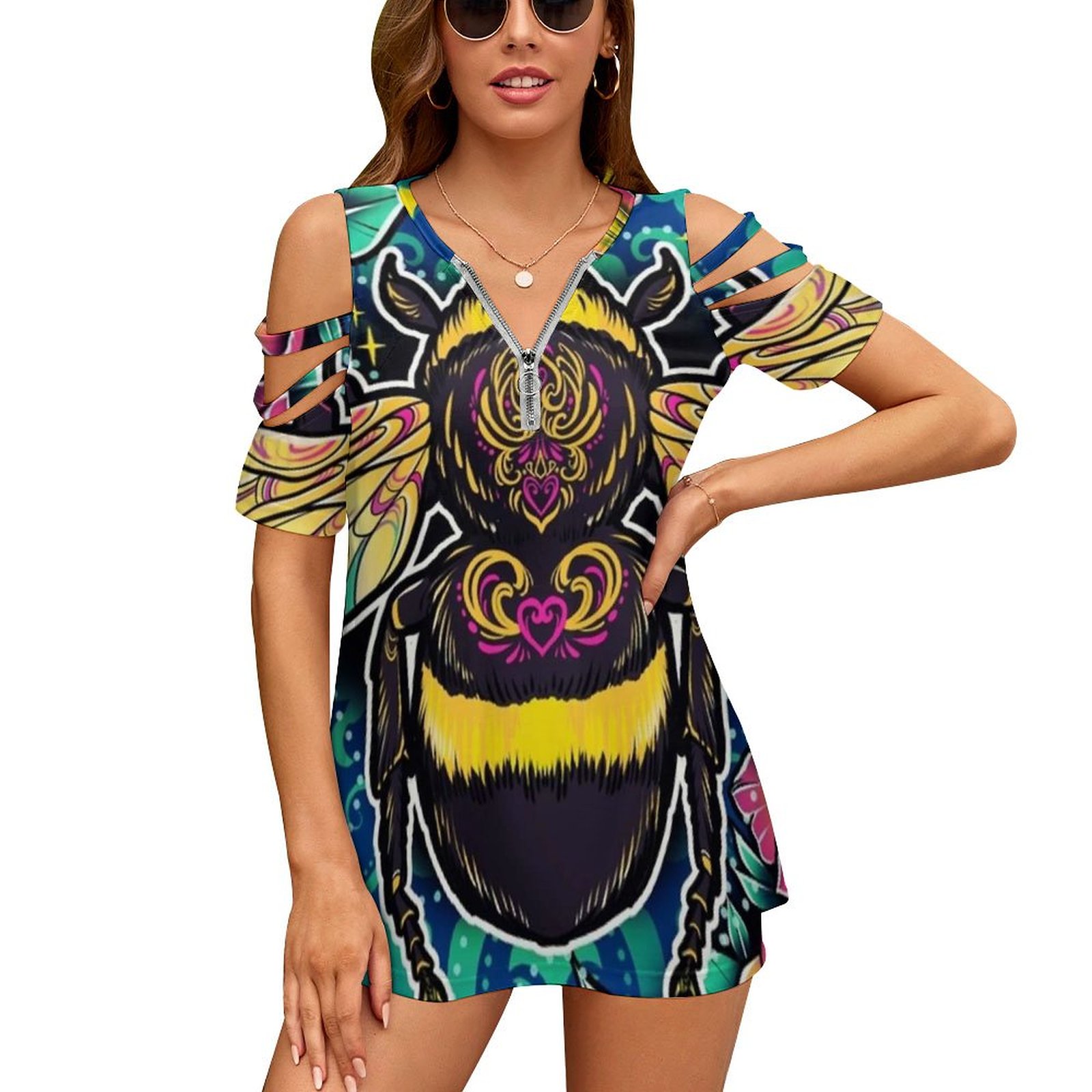 Women Accessories Vector - New Fashion Zip Off Spalla Top